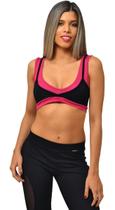 Top Fitness Feminino Nadador Preto com Alças Duplas Neon