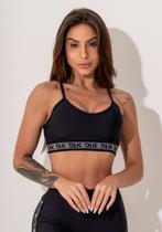 Top fitness feminino preto com bojo e elástico canelado intense tamanho p
