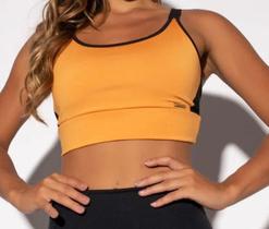 Top fitness laranja com tule e bojo Top fitness laranja com tule e bojo