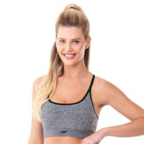 Top Fitness Mescla Rib Sem Costura com Bojo Removível Preta