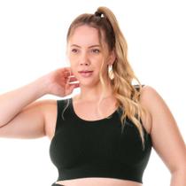 Top Fitness Plus Canelado com Bojo Removível sem Costura Preto Zee Rucci