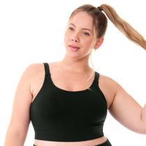 Top Fitness Plus Size com Bojo Removível Jacquard Colmeia Preto Zee Rucci