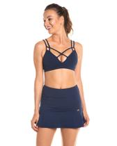 Top Fitness Strappy Bra Alças Finas e Bojo Removível Azul Marinho / Cor: AZUL MARINHO / Tamanho: G