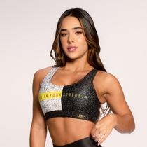 Top Fitness Suplex Estampado Cruzado nas costas Preto e Bran