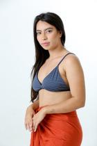 Top Fixo Risca de Giz Azul Marinho