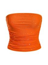 Top Floerns, strass, sem mangas, bandeau, laranja XS
