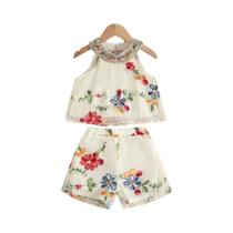 Top Floral Colorido Bordado Com Renda Para Meninas, Sem Mangas, Dupla Camada, Artesanato De Verão