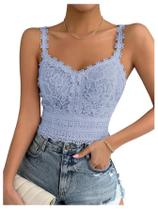 Top GORGLITTER boho de renda estilo corset, costas abertas, azul, P Top GORGLITTER boho de renda estilo corset, costas abertas, azul, P