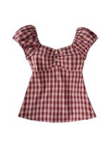 Top GORGLITTER Menina Xadrez Vermelho com Decote Coração e Babados Top GORGLITTER Menina Xadrez Vermelho com Decote Coração e Babados