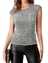 Top GRACE KARIN Sparkly Glitter Velvet, lantejoulas, prata, cinza Top GRACE KARIN Sparkly Glitter Velvet, lantejoulas, prata, cinza