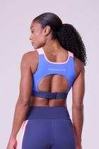 Top grit bossa reto c/ bolso ajustavel coral fluor/azul noite/azul puro