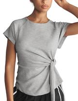 Top GTLIAE, cinto de gravata feminino, manga curta, casual de verão