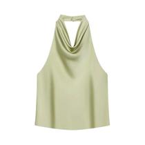 Top Halter De Cetim Feminino Preto E Amarelo Sem Mangas Para O Verão
