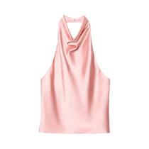 Top Halter De Cetim Feminino Preto E Amarelo Sem Mangas Para O Verão