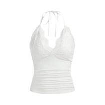 Top Halter De Renda Preta Com Patchwork Para Mulheres, Sem Mangas, Costas Descobertas, Estilo Gótico