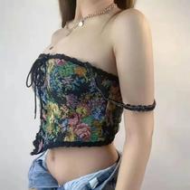 Top Halter Floral Boho Feminino, Sem Costas, Estampado, Vintage, Bustiers, Crop, Estilo Coreano,