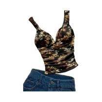 Top Halter Floral Feminino Slim Fit Para Primavera Verão Roupas De Praia Para Férias