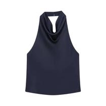 Top Halter Marrom Para Mulheres, Sem Mangas, Em Cetim Preto E Branco, Camisola Sexy Para Festas,