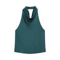 Top Halter Marrom Para Mulheres, Sem Mangas, Em Cetim Preto E Branco, Camisola Sexy Para Festas,