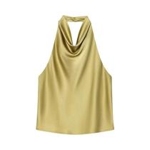 Top Halter Marrom Para Mulheres, Sem Mangas, Em Cetim Preto E Branco, Camisola Sexy Para Festas,