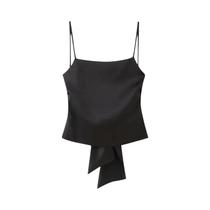 Top Halter Sem Mangas Em Cetim Para Mulheres Com Decoração De Laço, Moda Chic De Verão