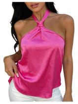 Top Halter Silk Satin sem encosto para mulheres SOLY HUX HotPink Top Halter Silk Satin sem encosto para mulheres SOLY HUX HotPink