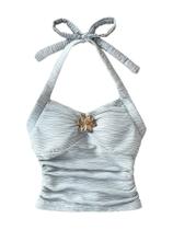 Top Halter Tank Girl's Summer Ruched Metal Decor, azul empoeirado, 9Y Top Halter Tank Girl's Summer Ruched Metal Decor, azul empoeirado, 9Y