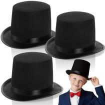 Top Hat Pumtus Black Felt para crianças, pacote com 3