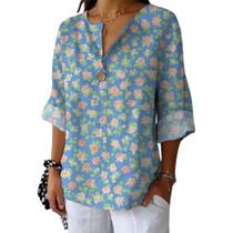 Top HOTYD Floral Boho com decote em V e manga comprida para mulheres rosa L Top HOTYD Floral Boho com decote em V e manga comprida para mulheres rosa L