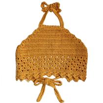 Top Infantil Cropped Crochê Mostarda