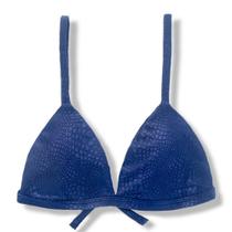 Top Jade Crocô Marine Cortininha Triângulo Fixo Estilo Sutiã com Amarração nas Costas Alças com Regulagem Bojo Removível Biquíni Azul Teci