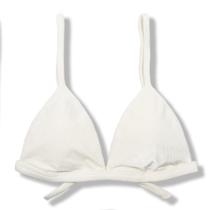 Top Jade Pérola Cortininha Triângulo Fixo Estilo Sutiã com Amarração nas Costas Alças com Regulagem Bojo Removível Biquíni Off-White Tecid