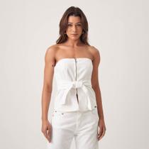 Top Jeans Color sem alça Ziper E Cinto Branco