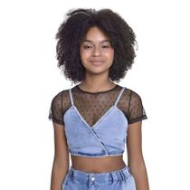 Top Juvenil Feminino Amofany Transpassado Em Chambray (não Acompanha Blusa Em Tule) - AZUL - P