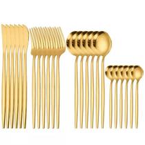 Top Kit De Talheres De Aço Luxo Inoxidável 24 Pcs Faqueiros Dourado Top Kit De Talheres De Aço Luxo Inoxidável 24 Pcs Faqueiros Dourado