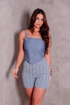 Top Laço Costa Textura Jeans