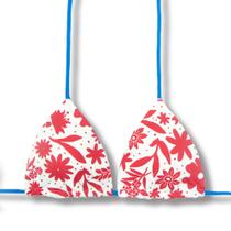 Top Lua Scarlet Cortininha com Bojo Dupla Face Azul Reversível Amarração nas Costas e Pescoço Biquíni Estampado
