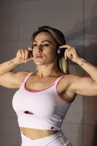Top Luiza Branco com Rosa Alça Top Luiza Branco com Rosa Alça