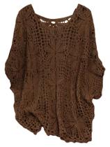 Top MakeMechic Crochet Floral Dolman Manga Marrom Plus Size