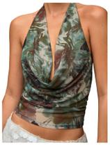 Top MakeMeChic Sexy Y2k com capuz, gola única, sem encosto, verde oliva Top MakeMeChic Sexy Y2k com capuz, gola única, sem encosto, verde oliva