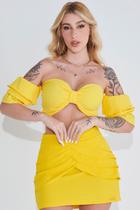 Top Malha Liso Com Detalhes Planet Girls Amarelo Médio