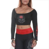 Top manga longa preto - black skull - clothing (m)
