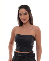 Top Material Sintético Cropped Feminino sem Alça 90535 Preto