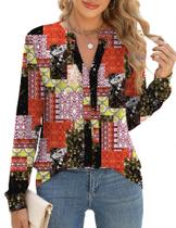 Top Micoson feminino com decote em V e manga comprida, laranja, tamanho M