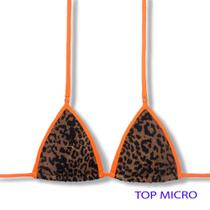 Top Mila Animal Print Micro Cortininha com Viés Sem Bojo Amarração nas Costas e Pescoço Detalhes Laranja Neon