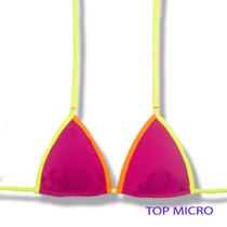 Top Mila Pink Twist Micro Cortininha com Viés Sem Bojo Amarração nas Costas e Pescoço Detalhes Amarelo Noen
