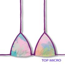 Top Mila Tie Dye Micro Cortininha com Viés Sem Bojo Amarração nas Costas e Pescoço Detalhe Uva