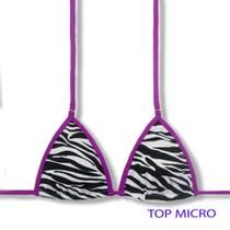 Top Mila Zebra Micro Cortininha com Viés Sem Bojo Amarração nas Costas e Pescoço Detalhe Uva
