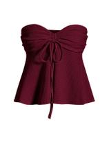 Top Milumia feminino com gravata frontal franzida, tubo sem alças, cor de vinho