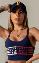 Top ooh la la fitness azul com silk na frente - top m